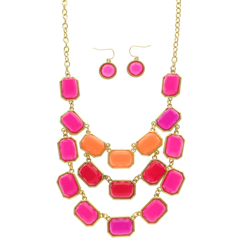 Mi Amore Necklace-Earring-Set Pink/Gold-Tone