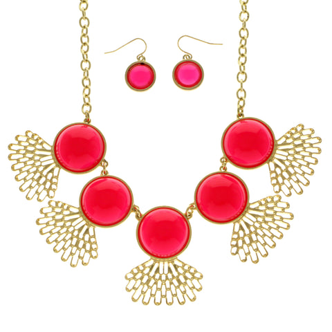 Mi Amore Necklace-Earring-Set Red/Gold-Tone