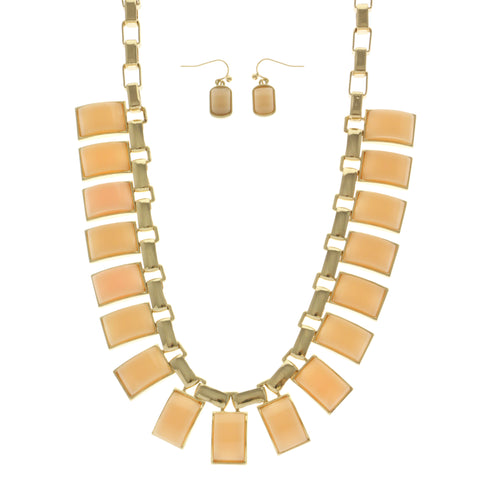 Mi Amore Necklace-Earring-Set Peach/Gold-Tone