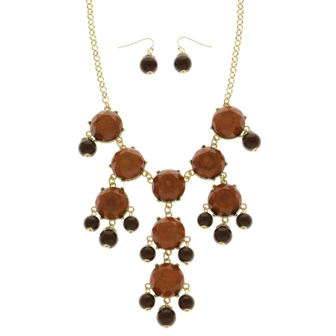 Mi Amore Necklace-Earring-Set Brown/Gold-Tone