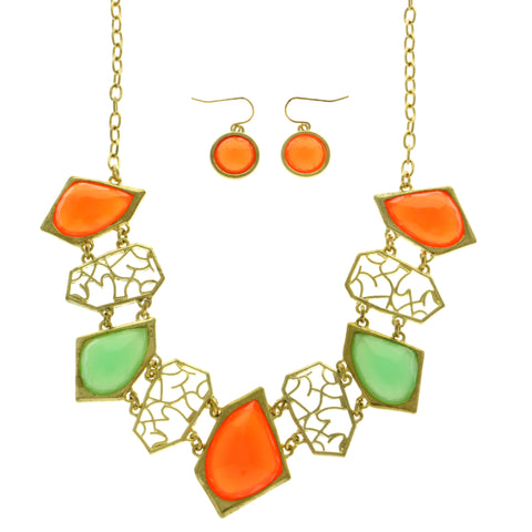 Mi Amore Necklace-Earring-Set Orange/Green