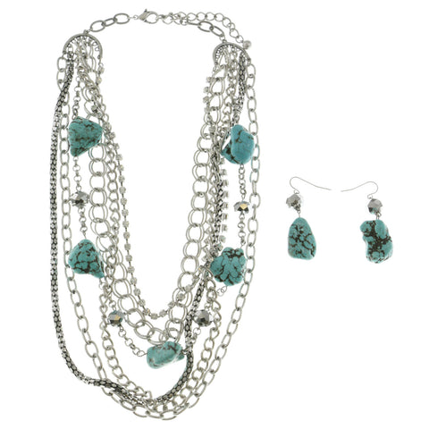 Mi Amore Adjustable Necklace-Earring-Set Multicolor/Silver-Tone