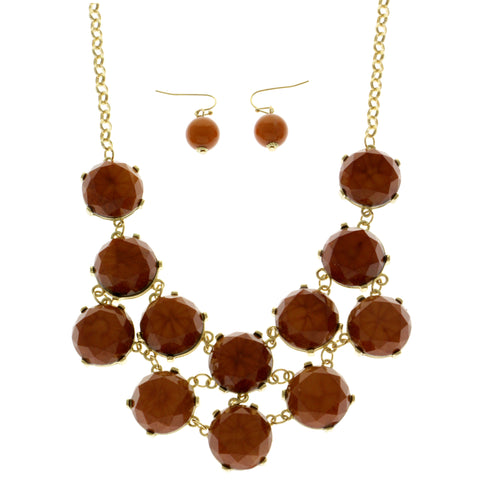 Mi Amore Necklace-Earring-Set Brown/Gold-Tone