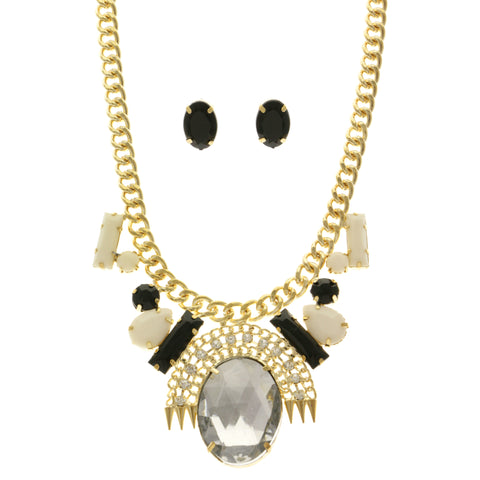 Mi Amore Necklace-Earring-Set White/Gold-Tone