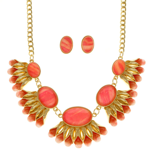 Mi Amore Necklace-Earring-Set Red/Gold-Tone