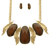 Mi Amore Feathers Necklace-Earring-Set Brown/Gold-Tone