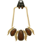 Mi Amore Feathers Necklace-Earring-Set Brown/Gold-Tone