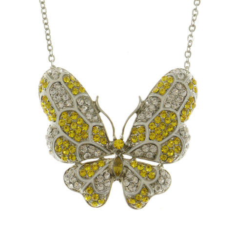 Mi Amore Butterfly Pendant-Necklace Silver-Tone/Yellow