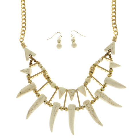 Mi Amore Teeth Necklace-Earring-Set White/Gold-Tone