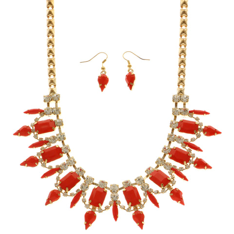 Mi Amore Necklace-Earring-Set Red/Gold-Tone