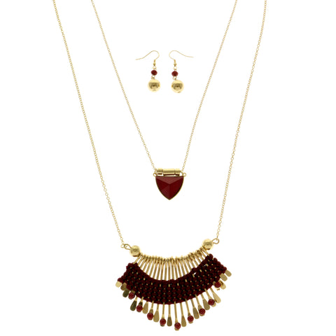 Mi Amore Necklace-Earring-Set Red/Gold-Tone