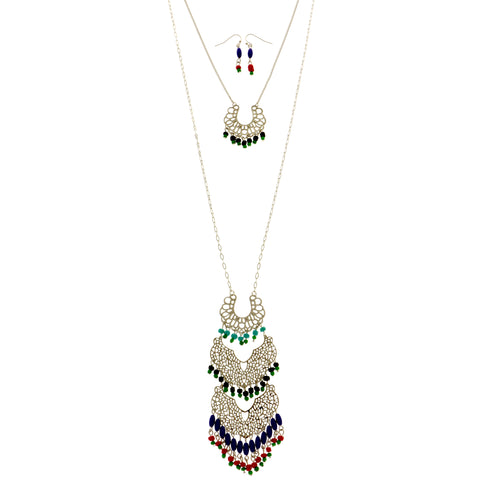 Mi Amore Necklace-Earring-Set Multicolor/Silver-Tone