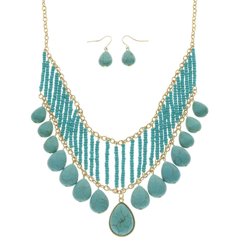 Mi Amore Necklace-Earring-Set Blue/Gold-Tone