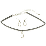 Mi Amore Wishbone Necklace-Earring-Set Black/Silver-Tone