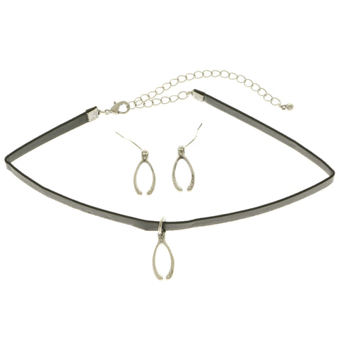 Mi Amore Wishbone Necklace-Earring-Set Black/Silver-Tone