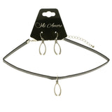 Mi Amore Wishbone Necklace-Earring-Set Black/Silver-Tone