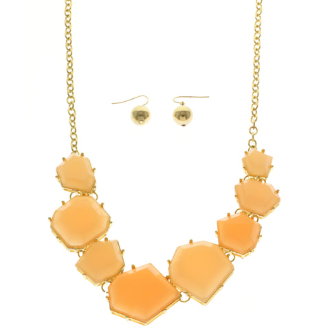Mi Amore Necklace-Earring-Set Peach/Gold-Tone
