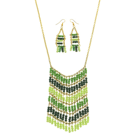 Mi Amore Necklace-Earring-Set Green/Gold-Tone
