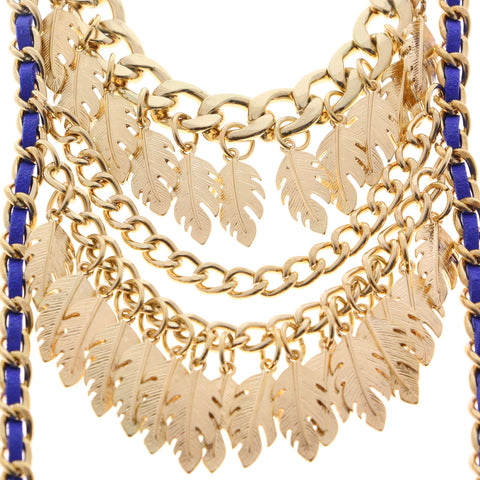 Mi Amore Feather Necklace-Earring-Set Gold-Tone/Blue