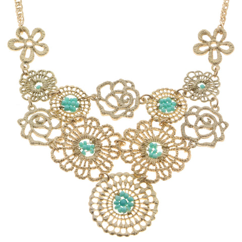 Mi Amore Flower Necklace-Earring-Set Gold-Tone/Blue