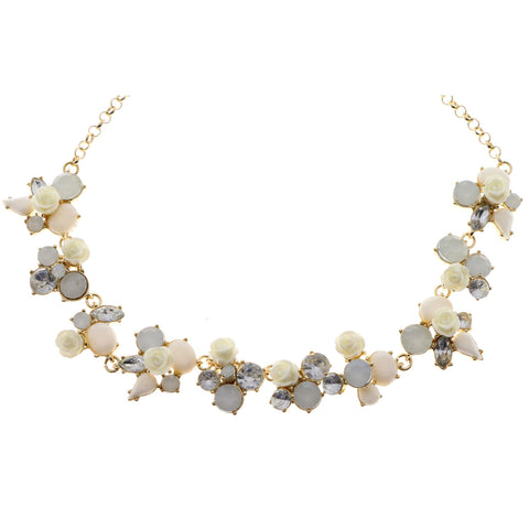 Mi Amore Rose Necklace-Earring-Set Gold-Tone/White