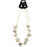 Mi Amore Rose Necklace-Earring-Set Gold-Tone/White