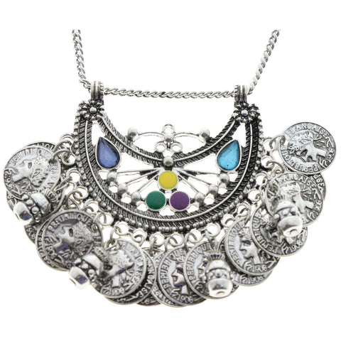 Mi Amore Coins Necklace-Earring-Set Silver-Tone/Multicolor