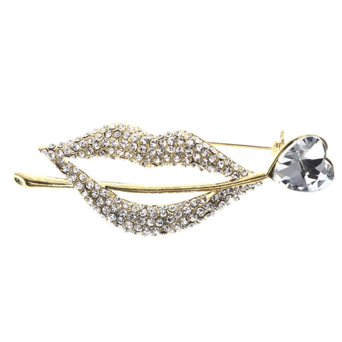 Mi Amore Lips Heart Rose Brooch-Pin Gold-Tone & Silver-Tone