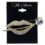 Mi Amore Lips Heart Rose Brooch-Pin Gold-Tone & Silver-Tone