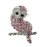 Mi Amore Perched Owl AB Finish Brooch-Pin Pink & Silver-Tone