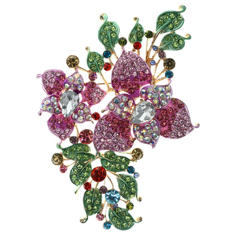 Mi Amore Flower Leaf Statement Brooch-Pin Multicolor & Gold-Tone