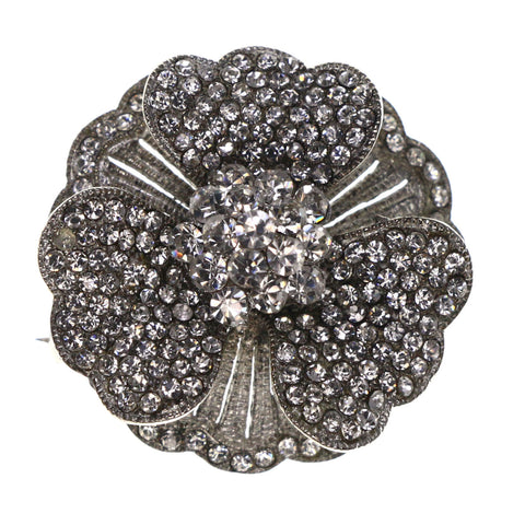 Mi Amore Flower Brooch-Pin Silver-Tone