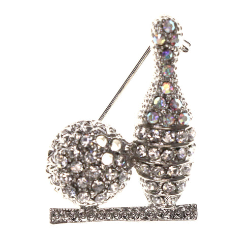 Mi Amore Bowling Themed Ball & Pin Brooch-Pin Silver-Tone
