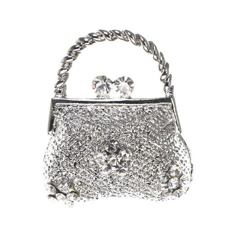 Mi Amore Purse Flowers Brooch-Pin Silver-Tone