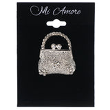 Mi Amore Purse Flowers Brooch-Pin Silver-Tone