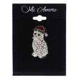 Mi Amore Winter Penguin Santa Hat Brooch-Pin Silver-Tone & Multicolor