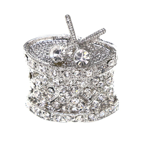 Mi Amore Snare Drum Sticks Marching Band Themed Brooch-Pin Silver-Tone