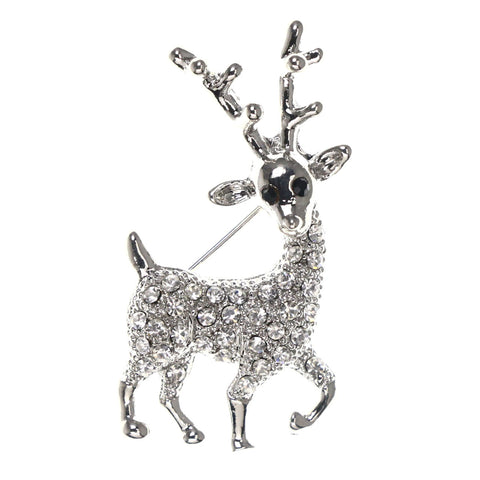 Mi Amore Winter Reindeer Brooch-Pin Silver-Tone & Black