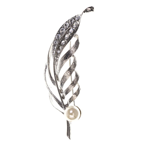 Mi Amore Feather Brooch-Pin Silver-Tone/White