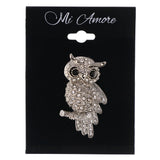 Mi Amore Perched Owl Brooch-Pin Silver-Tone/Black