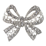 Mi Amore Bow  AB Finish Brooch-Pin Silver-Tone