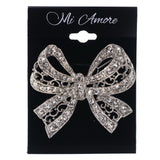 Mi Amore Bow  AB Finish Brooch-Pin Silver-Tone