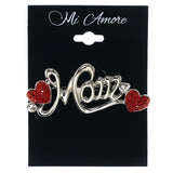 Mi Amore Mom Heart Brooch-Pin Silver-Tone & Red