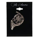 Mi Amore French Horn Instument Brooch-Pin Silver-Tone