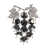 Mi Amore Grapes Leaf Brooch-Pin Silver-Tone & Black