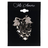 Mi Amore Grapes Leaf Brooch-Pin Silver-Tone & Black