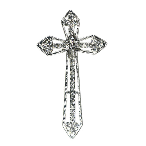Mi Amore Cross Brooch-Pin Silver-Tone
