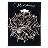 Mi Amore Spider Web Spider AB Finish Brooch-Pin Silver-Tone & Black