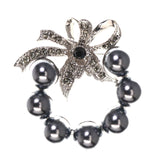 Mi Amore Bow Wreath Brooch-Pin Silver-Tone & Black