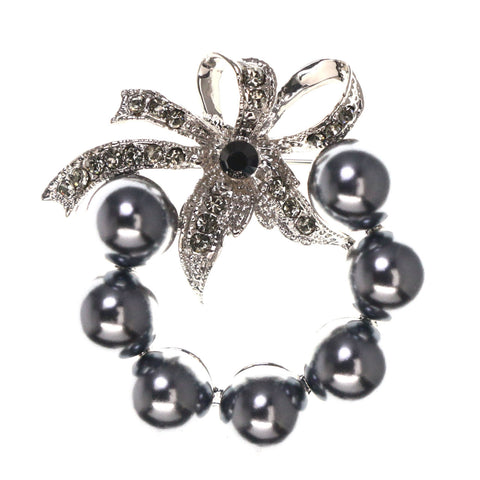 Mi Amore Bow Wreath Brooch-Pin Silver-Tone & Black